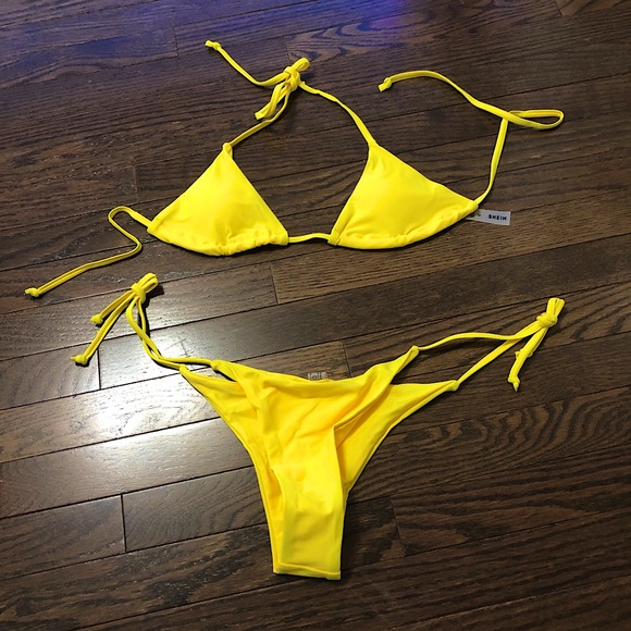 SHEIN BRIGHT YELLOW TRIANGLE BIKINI - Picture 2 of 2